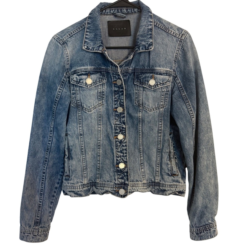 BLANKNYC Womens Blue Distressed Denim Trucker Jacket Medium Wash 23U-9545NOR M